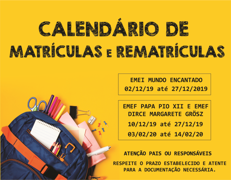 Nova Candelária divulga calendário de matrículas para o ano letivo de 2020